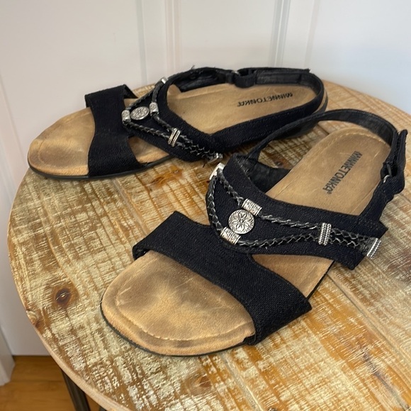 Minnetonka Silvie Slingback Sandals Black Size 10 - Picture 2 of 10